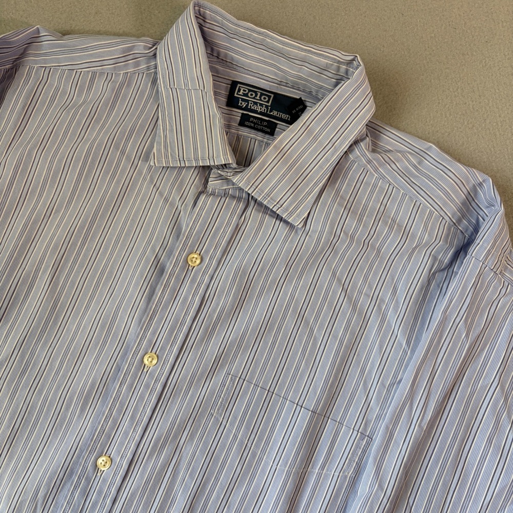 Polo Ralph Lauren Mens Philip Striped Button Down Shirt Blue White 17.5 34/35 - Picture 4 of 5